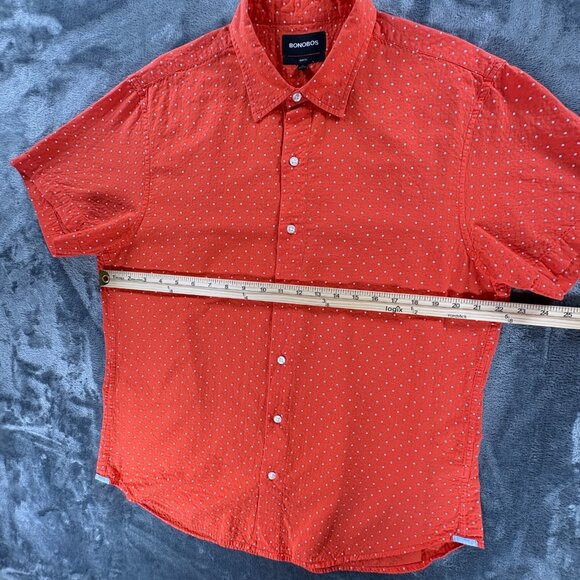 Bonobos Shirt Men XL Slim Fit Orange Polka Dot Button Up Short Sleeve Summer - Picture 13 of 14